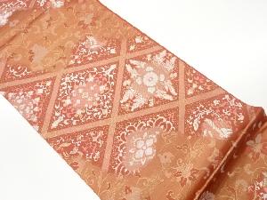 菱に華紋・花喰い鳥模様織出し袋帯